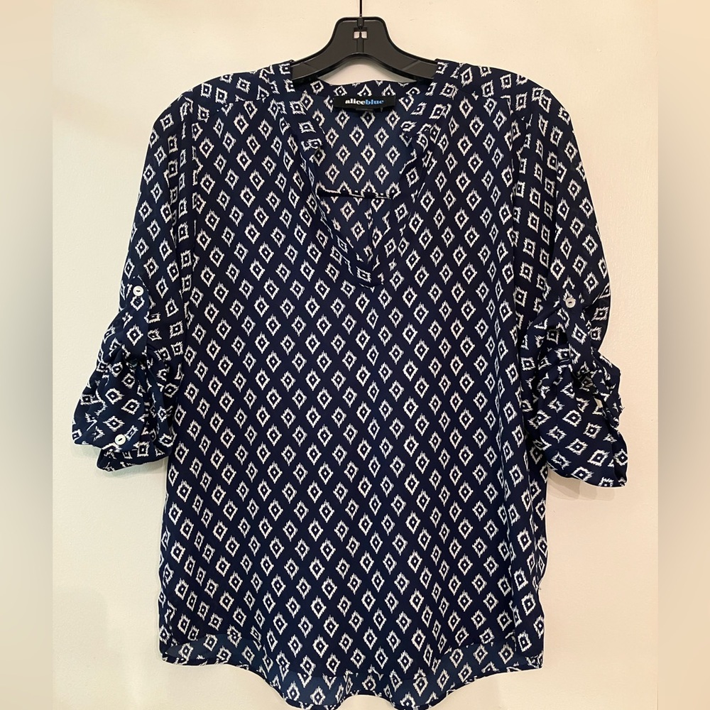 Alice Blue Navy & White Patterned Blouse Size S